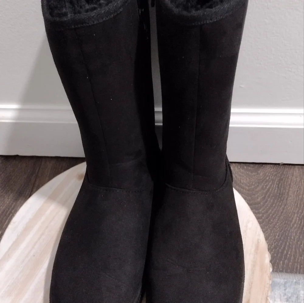 Girls Hannah Zipper Suede Faux Shearling Style Boots - Cat & Jack Black